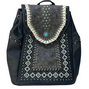 (8-207) Brand New w/Tag Black/Gray Embroidered Western Multifunctional Backpack